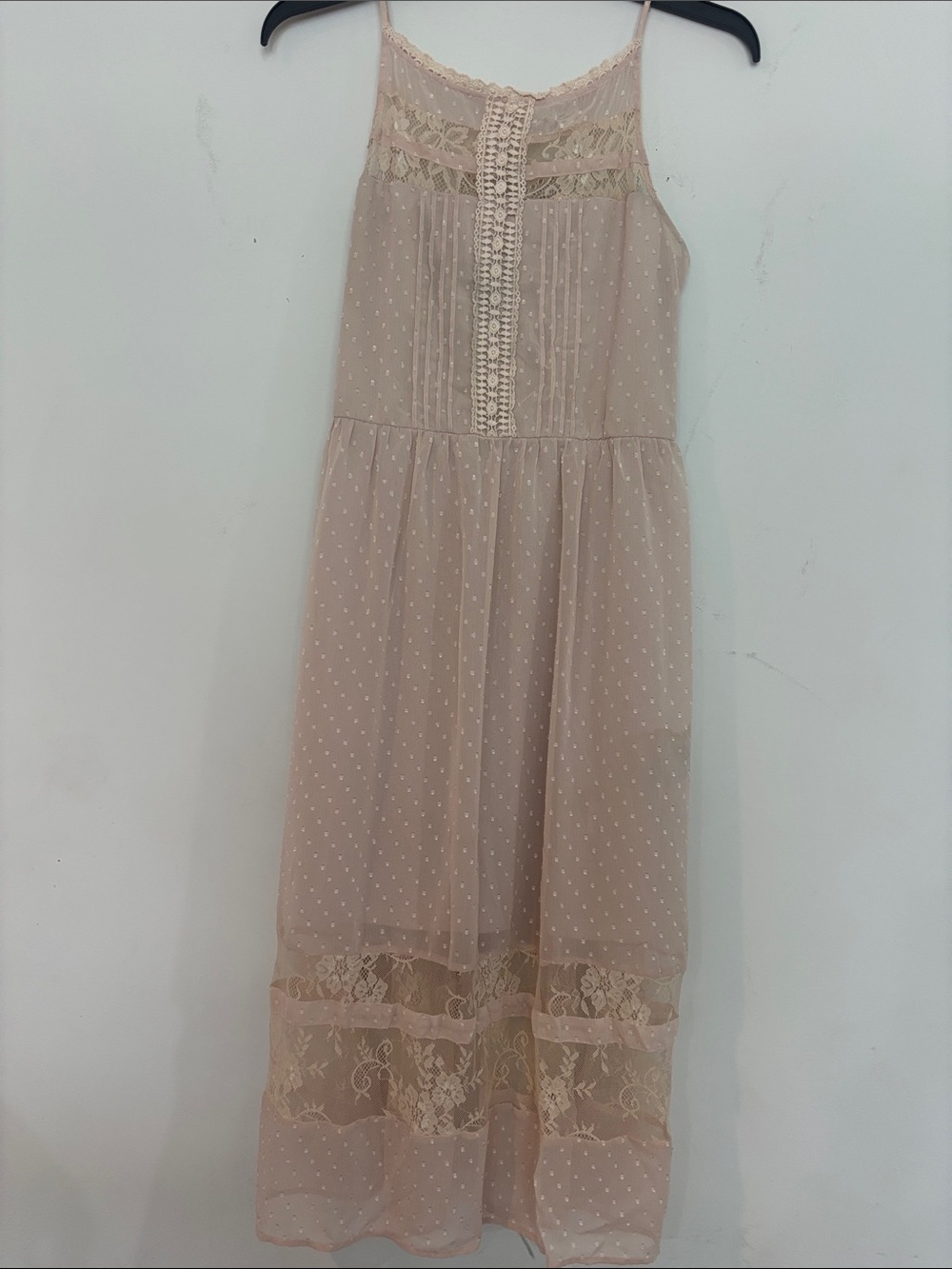 Mason & Belle' Cream Lace-Trimmed Polka Dot vintage style dress